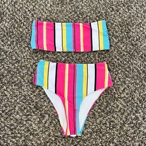 Retro fun summer colorful womens bikini size small pink high waisted